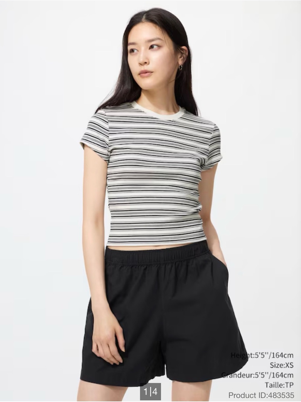 Uniqlo Striped Short-Sleeve Crop Tee in Navy & White